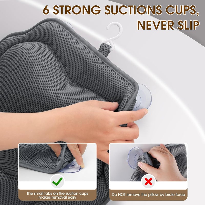 LuxStep Bath Pillow with Breathable Mesh Fabric - Bathtub Pillow for Head, Neck & Shoulder Support- 6 Non-Slip Suction Cups for Secure Fit - Fits Any Bathtub, Bath Accessories Spa Gifts - Image 5